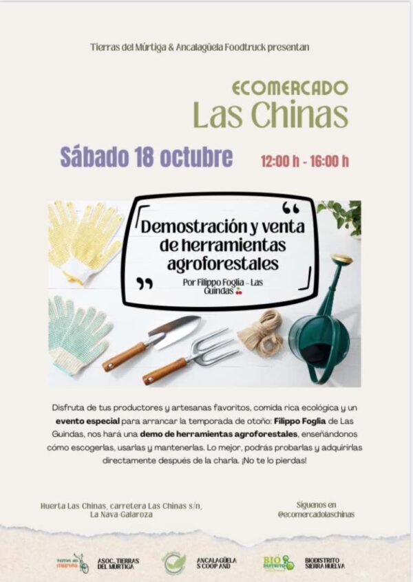 ECOMERCADO LAS CHINAS. Demostración y venta de herramientas agroforestales, por Filippo Foglia - Las Guindas